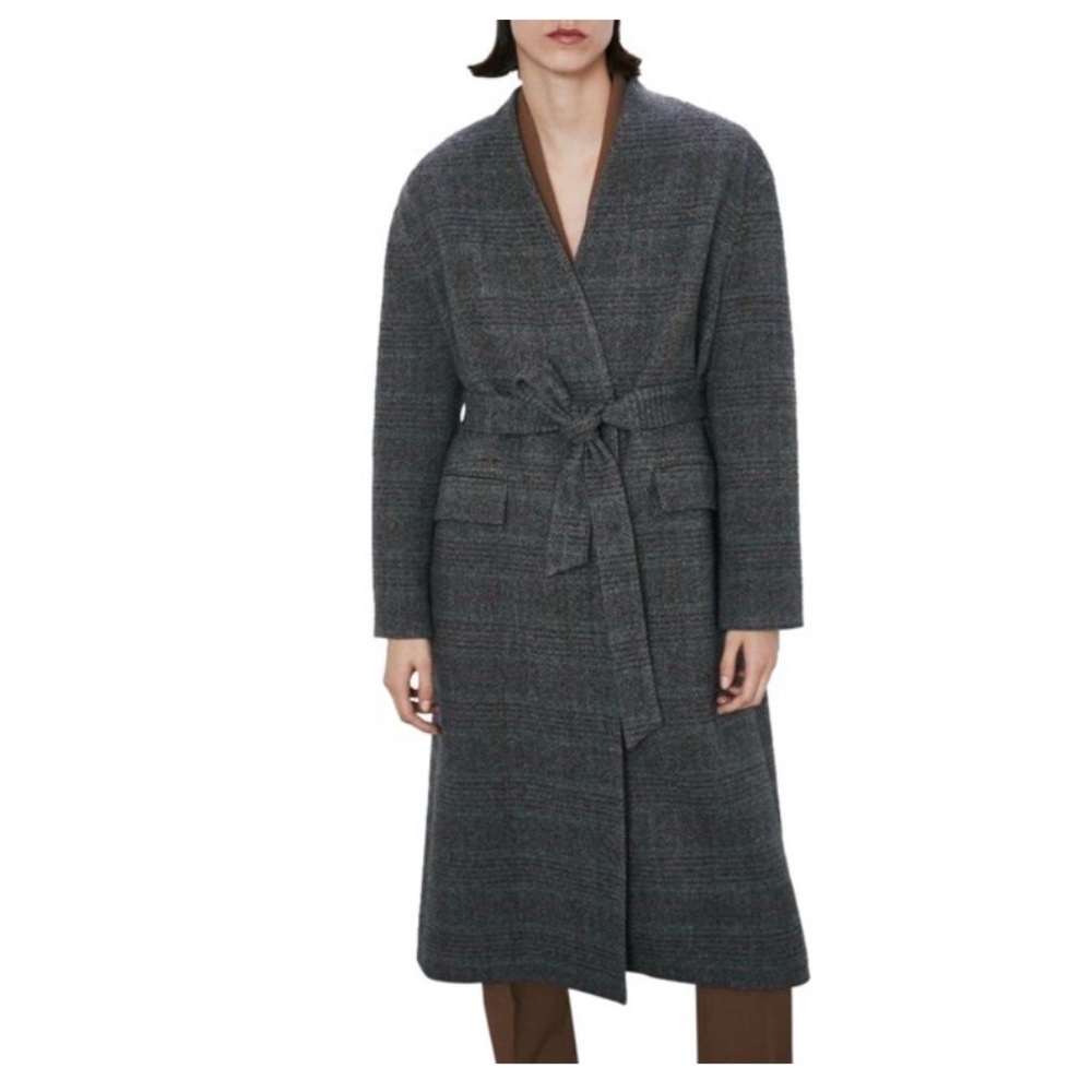 Zara belted wool herringbone coat